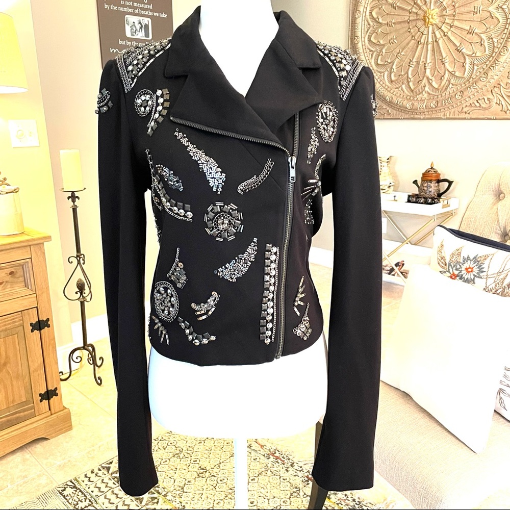 LaRok Luxe beaded moto jacket